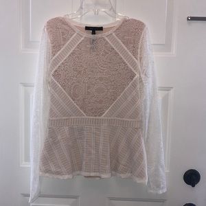 NEW Bcbgmaxazria nude and white sheer sleeve top